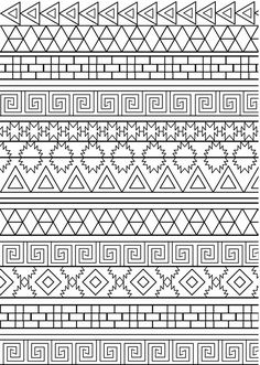 a black and white pattern with geometric designs on the bottom, in different sizes and colors