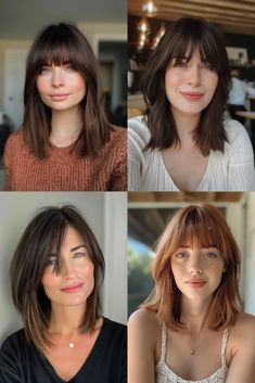 Straight Hair With Straight Bangs, A Line Long Bob With Bangs, Curtain Bangs Long Bob Straight, Straight Lob Haircut With Bangs, Long Angled Bob With Curtain Bangs, Long Brown Bob With Bangs, Long Bobs Haircuts With Bangs, Short Haircuts With Long Bangs, Long Fringe Bob