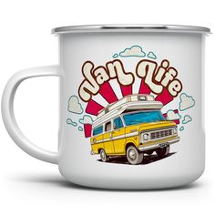 a camper mug with the words van life on it