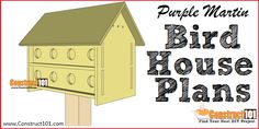 a bird house with the words purple martin on it and an image of a yellow birdhouse