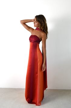 Slip on our Vivia Scarf maxi dress for your next occasion. The Aurora red colorway and coordinating scarf elevate this classic cut designed with a satin finish. Strapless neckline with gripping silicone strip Separate scarf for styling Fully lined Burgundy bandeau Maxi length Treat delicately and follow washing instructions closely 100% polyester All orders ship from our warehouse in Florida, USA Daisy Edger Jones, Sorority Dresses, Yellow Formal Dress, Bday Fits, Prom Dress Burgundy, Bridesmaids Dress Inspiration, Jr Prom, Drape Maxi Dress, Destination Wedding Dress