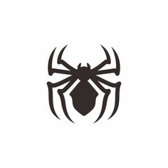 a black and white spider logo on a white background