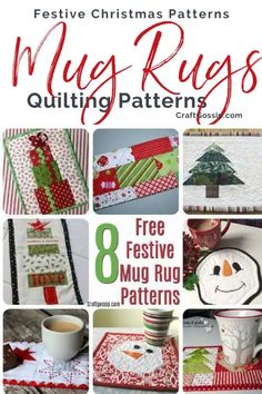 christmas mug rugs are featured in this collage