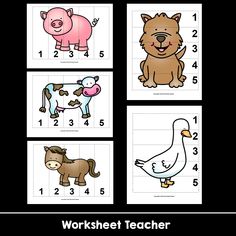 worksheet for teaching numbers and counting with pictures of farm animals, including an animal