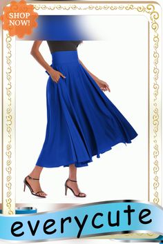 Blue High Waisted Swing A-line Maxi Skirt A-line Pleated Skirt With Pockets, Chic A-line Maxi Skirt In Solid Color, Blue Solid Color Skirt, Blue Relaxed Skirt With Solid Color, Flowy A-line Maxi Skirt In Solid Color, Flowy A-line Maxi Skirt Solid Color, Flowy A-line Skirt In Solid Color, Flowy A-line Solid Color Maxi Skirt, A-line Flowy Maxi Skirt