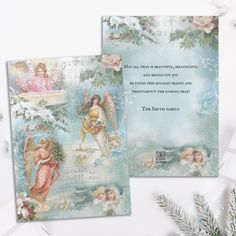 two greeting cards with angels on them