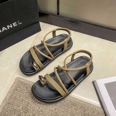 Lasaky - Metallic Circlet Fashion Sandals: Flat Heeled, Thick Sole, Solid Color Beach Sandals Fashion Sandals Flat, White Slides Sandals, Suede Flats Shoes, Chunky Platform Sandals, Floral Heels, Sandals Flat, Chunky Heels Sandals, Suede Flats, Mary Jane Pumps