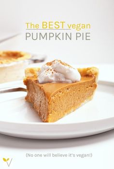 a piece of pumpkin pie on a white plate