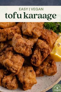 This Vegan Tofu Karaage recipe will absolutely blow your mind! It's seasoned to perfection, dredged in a simple breading, then double-fried until golden and extra crispy. Serve alongside lemon, shredded cabbage, and drizzle with vegan mayo for an umami flavor punch. No one will believe this Japanese fried "chicken" is made from plants. #vegan #karaage #tofu #plantbased #sweetsimplevegan #recipe Vegan Karaage, Tofu Karaage, Fried Tofu Recipes, Tofu Casserole, Vegan Japanese Recipes, Simple Vegan Dinner, Karaage Recipe, Vegan Tofu Recipes, Japanese Tofu