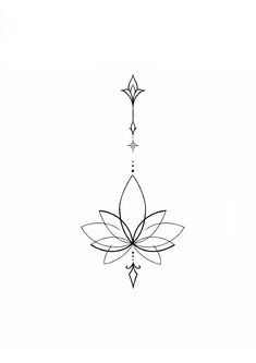 a black and white drawing of a lotus flower with three points in the middle, on a white background