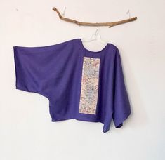 Oversized light purple linen top with vintage kimono panel | Etsy Textile Clothing, Purple Linen, Women Tunic, Kaftan Designs, Linen Jackets, Kimono Sleeves, Women Tunic Tops, Vintage Kimono, Refashion Clothes