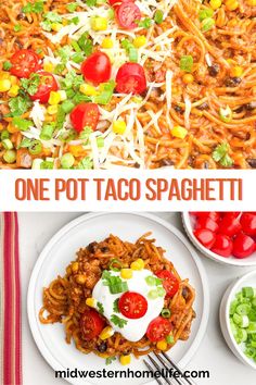 one pot taco spaghetti is an easy and delicious dinner that's ready in less than 30 minutes