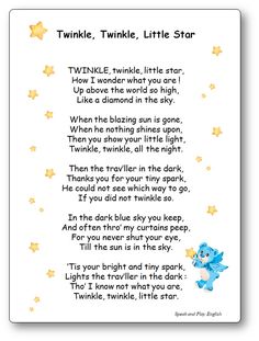 a poem written in blue and yellow with stars on the bottom, which reads twinkle, twinkle