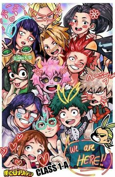 an anime poster with many different faces and words on the front, including one that says class 1 - a