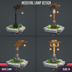 four different views of the medieval lamp design