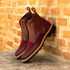 Collection : Women's Boots Materials: Burgundy Box Calf with Wine Kid Suede and Burgundy Painted Calf Lining:   Navy Blue Calf Leather Sole:   Commando Ultralight Rubber Sole Blake Stitched  Construction Order this pair as designed or customize them to suit your individual style. Free Worldwide Shipping! Note: All of our boots are handmade when ordered, please allow 4-6 weeks for Delivery. Made in Spain Burgundy Paint, Dress Boots Women, Wingtip Boots, Rugged Boots, Brogue Boots, Custom Design Shoes, Custom Made Shoes, Bespoke Fashion, Brogue Shoes