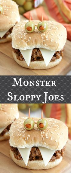 monster sloppy joes with googly eyes on them