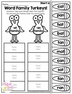 the word family turkey worksheet for kids to practice their spelling and writing skills