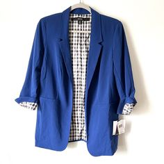 Nwt Kensie Blue Blazer Size S Oversized Style Faux Pockets Fully Line Casual Blue Office Blazer, Chic Blue Blazer For Day Out, Casual Blue Blazer For Work, White Cropped Jacket, Light Pink Blazers, Polka Dot Blazer, Orange Blazer, Cropped Blazer Jacket, Tan Blazer