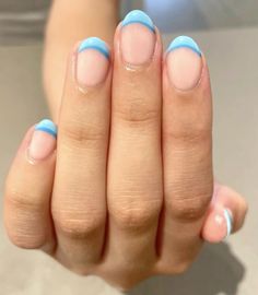 Light blue amd dark blue french tips- For the beach Cute Nails Not Acrylic Or Gel, Short And Easy Nails, Nail Ideas Real Nails Short, Cute Nails Natural Nail, Cute Nails Short Gel, Basic Nail Inspiration, Cute Pink French Tip Nails, Nails For 12 Yrs Old, Cute Nail Designs Easy