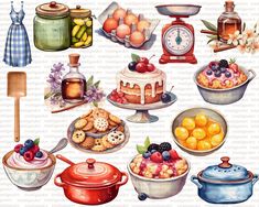 an image of various food items in watercolor