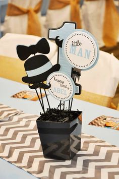 Little Man Mustache Party First Birthday Centerpieces Boy Birthday Centerpiece Ideas, First Birthday Centerpieces Boy, Mustache 1st Birthday Party, Mustache Decorations, First Birthday Centerpieces, Birthday Email