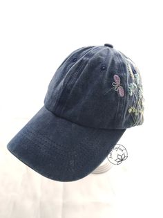 Hand Embroidery Wild Flower and Bee Hat Baseball Cap Blue - Etsy Vietnam Cotton Snapback Hat With Floral Embroidery, Denim Blue Baseball Cap For Spring, Floral Embroidery Cotton Snapback Hat, Cotton Floral Embroidery Snapback Hat, Blue Denim Visor Hat, Denim Blue Hat With Curved Brim, Blue Hats With Embroidered Logo For Spring, Denim Blue Brimmed Cotton Hat, Spring Blue Baseball Cap With Embroidered Logo