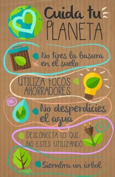 a poster with some writing on it that reads cuida tu planeta, no tress la basura en el suel