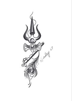 Trishul With Peacock Feather Tattoo, Trishul Flute Tattoo, Krishna And Shiva Together Tattoo, Shiv And Krishna Together Tattoo, Tattoo Ideas Shiva, Shoolam Tattoo Design, Krishna Shiva Tattoo, Shiv Krishna Tattoo, Krishan Ji Tattoo Design