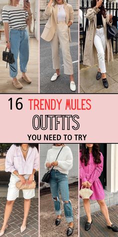 Are you ready to step up your fashion game? Explore 16 trendy mules outfits that will refresh your look and keep you on the cutting edge of style. Trendy Mules, Backless Shoes, Dress Mules