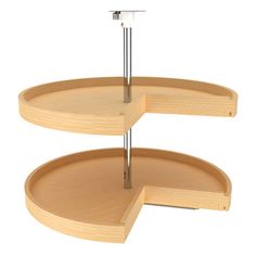 three tiered wooden tray with metal handles