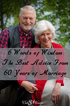 an older couple standing next to each other with the words 6 words of wisecomm