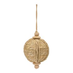 an ornament hanging from a rope on a white background