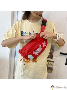 BirdinBag - Stylish Water-Resistant Nylon Chest and Waist Bag with Star Pattern and Pendant Trendy Red Nylon Shoulder Bag, Red Nylon Shoulder Bag For Outdoor Activities, Casual Red Nylon Shoulder Bag, Casual Red Shoulder Bag For Outdoor, Red Nylon Shoulder Bag For School, Casual Red Shoulder Bag For Outdoor Activities, Trendy Red Bags For Outdoor Activities, Casual Red Chest Bag For Daily Use, Waist Bags