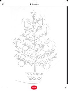 a drawing of a christmas tree with balls and stars on it's top is shown