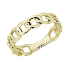 An essential for those who make the sidewalk their runway; this yellow gold ring is made of bold curb links for a look that commands attention in any ring stack. Yellow Gold Chain Link Ring With Curb Chain Detail, Yellow Gold Curb Chain Ring, 14k Yellow Gold Curb Chain Ring, 14k Yellow Gold Rings With Curb Chain, Elegant Yellow Gold Curb Chain Ring, Ring Stack, Blue Nile, Yellow Gold Ring, Chain Ring