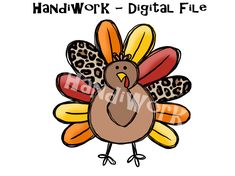 a turkey with leopard print on it's head and the words handwork - digital file