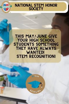 a man in white lab coat and blue gloves holding up a sign that says, this may / june give your high school students something they have always wanted