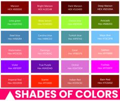 shades of colors with the words shades of colors