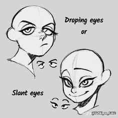 two drawings of an alien with the caption saying, dropping eyes or slant eyes