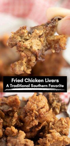 fried chicken livers on a plate with text overlay that reads fried chicken livers, a traditional southern favorite