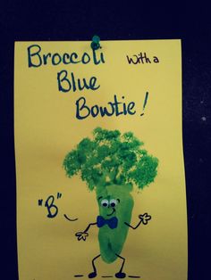 a broccoli blue bonette is on a yellow paper with the words broccoli blue bonette