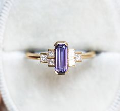 Art Deco Lavender Sapphire Diamond Ring, Emerald Cut Baguette Engageme – Capucinne Art Deco Sapphire Engagement Ring, Purple Sapphire Engagement Ring, Lavender Sapphire, Art Deco Sapphire Ring, Tourmaline Engagement Ring, Baguette Engagement Ring, Emerald Cut Diamond Ring, Fine Gold Jewelry, Ring Emerald