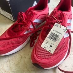 Adidas Supernova Sneakers Nwt And Box Only Right Foot Tried On Red/Silver/White Men’s 7 Women’s 8 Adidas Red Running Shoes For Light Sports, Red Adidas Running Shoes For Light Sports, Red Adidas Running Shoes, Nmd Xr1, Adidas High Tops, Adidas High, Adidas Supernova, Adidas Cloudfoam, Velcro Sneakers