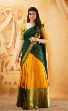 Half Saree Designs Simple, Traditional Half Saree Designs, Design Lehenga, Silk Half Saree, Onam Outfits, Saree Wearing Styles, Simple Saree Designs, Half Sarees