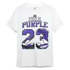 Brand Dunkare Field Purple 12s Shirt Number 23 4s Unisex Shirt Purple Graphic Print T-shirt For Sports Season, Purple Graphic Print Tops For Sports Season, Purple Tops With Graphic Print For Sports Season, Unisex Shirt, Top Tee, Purple