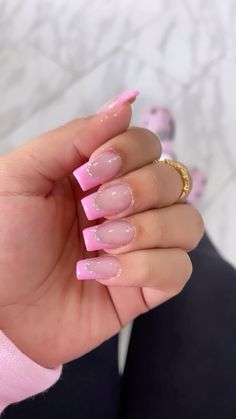 French Tip 1.5, Summer Nail Inspo French Tip Square, Small Medium Nails Acrylic, Cool French Tip Nail Designs Square, Mid Coffin Acrylic Nails, Medium Length Nail Designs Summer, Glitter French Tips Square, Prom Nails For Pink Dress Sparkle, Acrylic Nail Designs Hot Pink