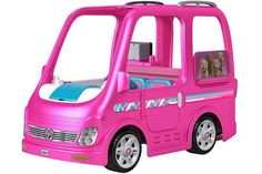 a pink toy car with a dog in the driver's seat