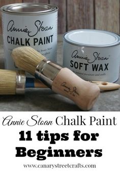 some paint and brushes on a table with the words, one stain chalk paint 1 tips for beginners