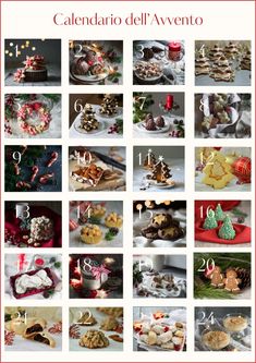 the calendar is filled with pictures of different foods and desserts, including christmas cookies